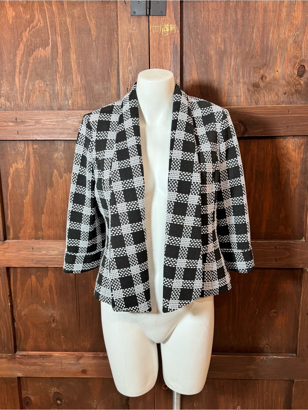 Kasper Black & White Check Open-Front Blazer